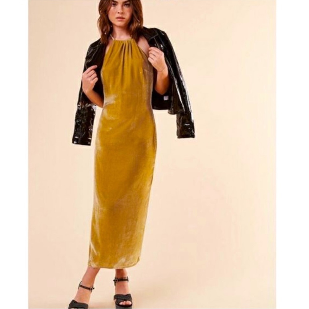 reformation velvet irving dress gold
